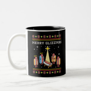Prettige Glizzmas Lelijke Kerst Hot Dog Kerstmis Tweekleurige Koffiemok