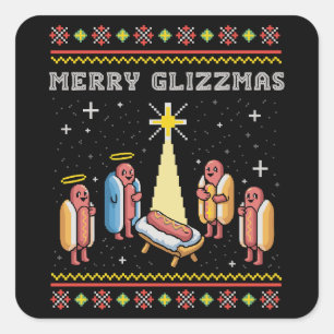 Prettige Glizzmas Lelijke Kerst Hot Dog Kerstmis Vierkante Sticker
