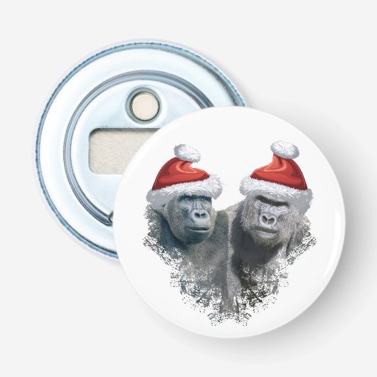 Prettige Gorilla Kerstmis Button Flesopener (Voorkant)