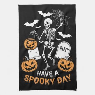 Prettige griezelige dag Halloween Heks Cadeau Skel Theedoek