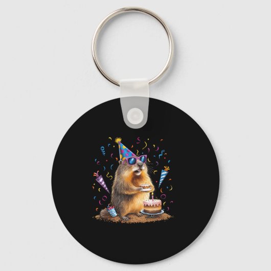 Prettige Groundhog Day 12 feb Grond Hog Met Verjaa Sleutelhanger (Voorkant)