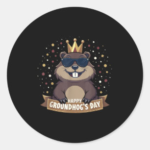 Prettige Groundhog Day 2025 Grappige Woodchuck Ronde Sticker