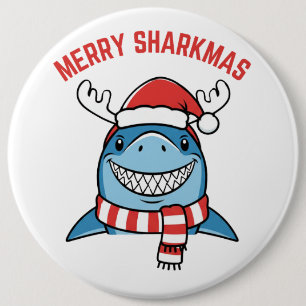 Prettige Haai Kerst Mooie Kersthaai Ronde Button 6,0 Cm