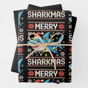 Prettige Haai Kerstmis Haai Kerstmis Lelijke Kerst Inpakpapier Vel
