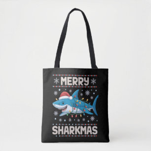 Prettige Haai Kerstmis Kerstman Lelijke Kerstverli Tote Bag