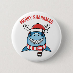 Prettige Haaienkerst Grappige Kerstmis Haai Ronde Button 5,7 Cm