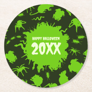 Prettige Halloween Aangepaste Tekst Groen Griezeli Ronde Kartonnen Onderzetter
