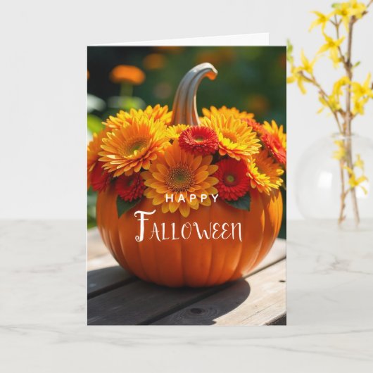 Prettige HALLOWEEN Blank Binnenin Waterverf Pompoe Kaart (Gele Bloem)