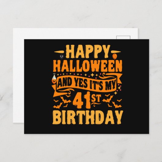 prettige halloween en ja het is mijn 41e verjaarda briefkaart (Voorkant / Achterkant)
