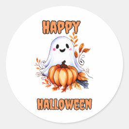 Prettige Halloween Geest - Oranje Ronde Sticker