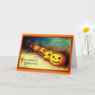 Prettige Halloween-groeten Pompoenen in een rij ka Kaart