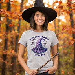 Prettige Halloween Heksen Paarse Gingham Heksenhoe T-shirt