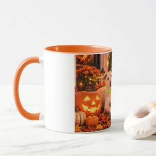 Prettige Halloween-hond en Jack-o'-Lantern mok