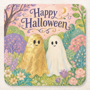 Prettige Halloween Lieve Geest Bloementuin Kartonnen Onderzetters