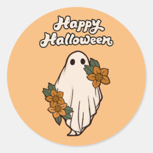 Prettige Halloween Lieve Geest met Bloemen Ronde Sticker