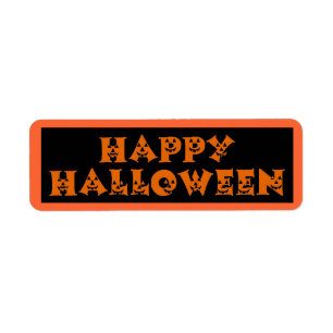 Prettige Halloween Oranje Jack-o'-Lantern Gezicht Etiket