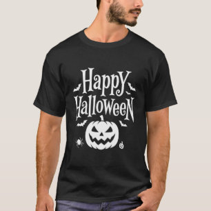 Prettige Halloween Pompoen Vleermuis Spin Ontwerp T-shirt
