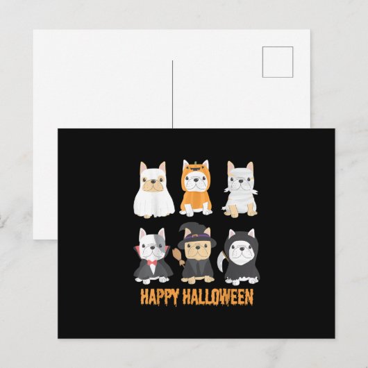 Prettige Halloween Pugs Honden Mooie Franse Bulldo Feestdagenkaart (Voorkant / Achterkant)