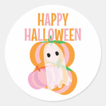 Prettige Halloween roze pompoenen en een spook