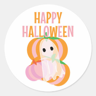 Prettige Halloween roze pompoenen en een spook Ronde Sticker