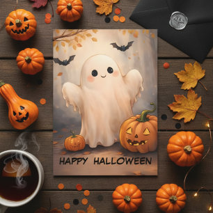 Prettige Halloween! Schattige Vriendelijke Geest & Kaart
