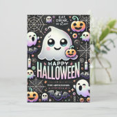 Prettige Halloween Spoky Cute Geest  Feestdagenkaart (Staand voorkant)