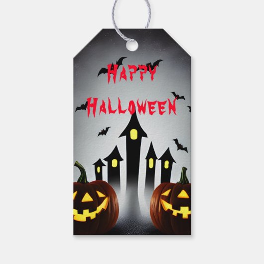 Prettige Halloween traktaties en griezelige Jack ' Cadeaulabel (Voorkant)