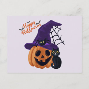 Prettige Halloween Uitgeholde Pompoen met Zwarte K Briefkaart