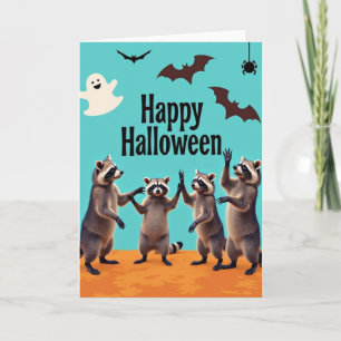 Prettige Halloween Wasbeer Dans Kaart