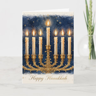 Prettige Hanukka kaart — Waterverf Menorah Navy Go