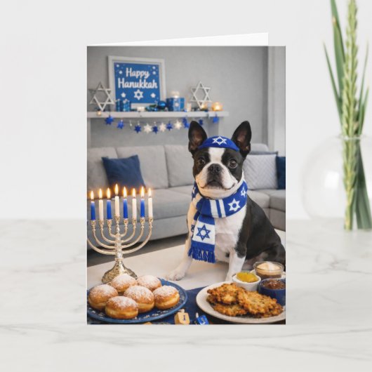 Prettige Hanukkah Boston Terrier Kaart (Voorkant)