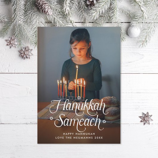 Prettige Hanukkah Davidster foto Feestdagenkaart