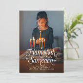 Prettige Hanukkah Davidster foto Feestdagenkaart (Staand voorkant)