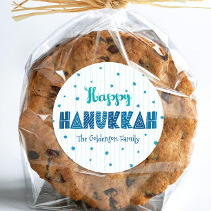 Prettige Hanukkah Fantasievolle Turquoise Typograf Ronde Sticker