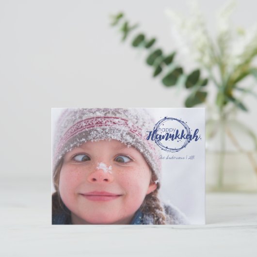 Prettige Hanukkah Sneeuw Bubbles Krans Foto Ansich Feestdagenkaart (Staand voorkant)