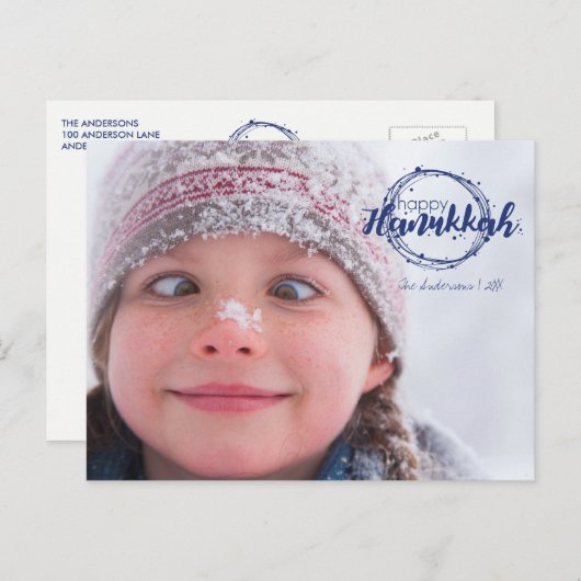 Prettige Hanukkah Sneeuw Bubbles Krans Foto Ansich Feestdagenkaart (Voorkant / Achterkant)