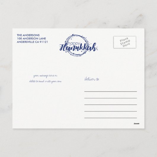 Prettige Hanukkah Sneeuw Bubbles Krans Foto Ansich Feestdagenkaart (Achterkant)