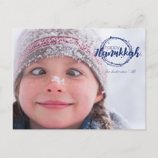 Prettige Hanukkah Sneeuw Bubbles Krans Foto Ansich Feestdagenkaart (Voorkant)
