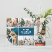 Prettige Hanukkah-typografie Blauwe fotocollage Feestdagenkaart (Staand voorkant)