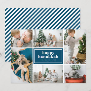 Prettige Hanukkah-typografie Blauwe fotocollage Feestdagenkaart