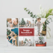 Prettige Hanukkah-typografie Rood Fotocollage Feestdagenkaart (Staand voorkant)