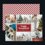 Prettige Hanukkah-typografie Rood Fotocollage Feestdagenkaart<br><div class="desc">Prettig Hanukkah! Stuur feestelijke wensen en groeten met deze moderne en stijlvolle feestdag fotokaart. Deze bevat retro vette typografie met wit en rood diagonaal strepenpatroon. Personaliseer door uw favoriete foto's, groet, namen en andere details toe te voegen. De teksten zijn volledig bewerkbaar. Beschikbaar als een platte kaart, gevouwen kaart en...</div>