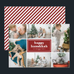 Prettige Hanukkah-typografie Rood Fotocollage Feestdagenkaart<br><div class="desc">Prettig Hanukkah! Stuur feestelijke wensen en groeten met deze moderne en stijlvolle feestdag fotokaart. Deze bevat retro vette typografie met wit en rood diagonaal strepenpatroon. Personaliseer door uw favoriete foto's, groet, namen en andere details toe te voegen. De teksten zijn volledig bewerkbaar. Beschikbaar als een platte kaart, gevouwen kaart en...</div>