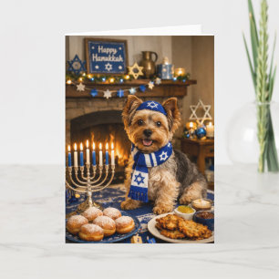 Prettige Hanukkah Yorkie Kaart – Schattige Joodse