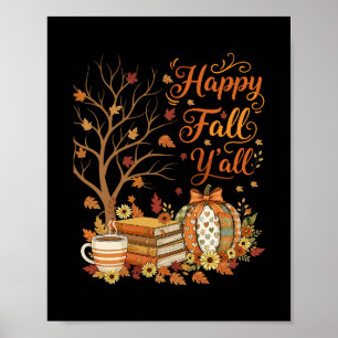 Prettige Herfst Mensen Bloemige Pompoen Herfst Kof Poster