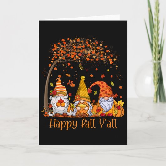 Prettige Herfst Mensen Gnome Pompoen Herfstbladere Kaart (Voorkant)