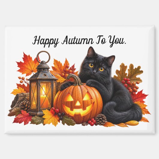 Prettige Herfst Zwarte Kat Magneet (Voorkant)