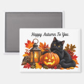 Prettige Herfst Zwarte Kat Magneet (Voorkant / Achterkant)