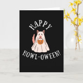Prettige Hoe-ween Groet – Grappige Hondenliefhebbe Kaart (Gele Bloem)