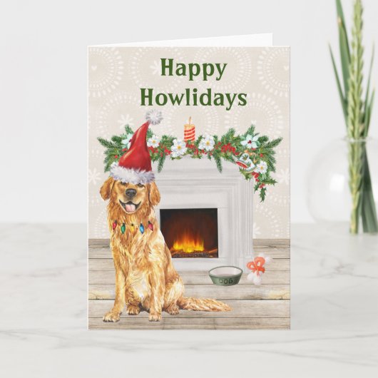 Prettige Howlidays Golden Retriever Hond Kerstmis Feestdagen Kaart (Voorkant)